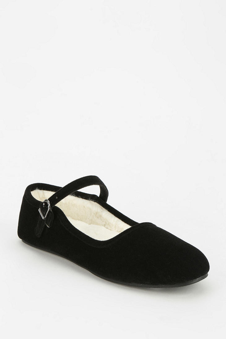 Urban Outfitters Velvet Mary Jane Slipper in Black - Lyst