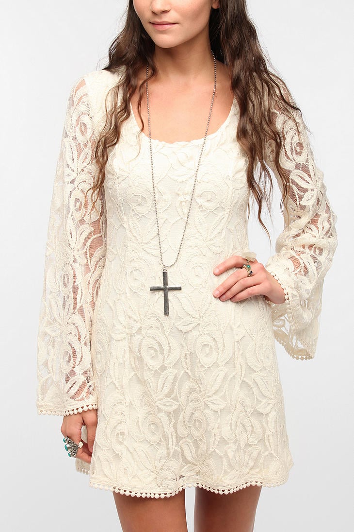 Endless Rose - Bell Sleeve V-Neck Lace Dress Ivory / Xs