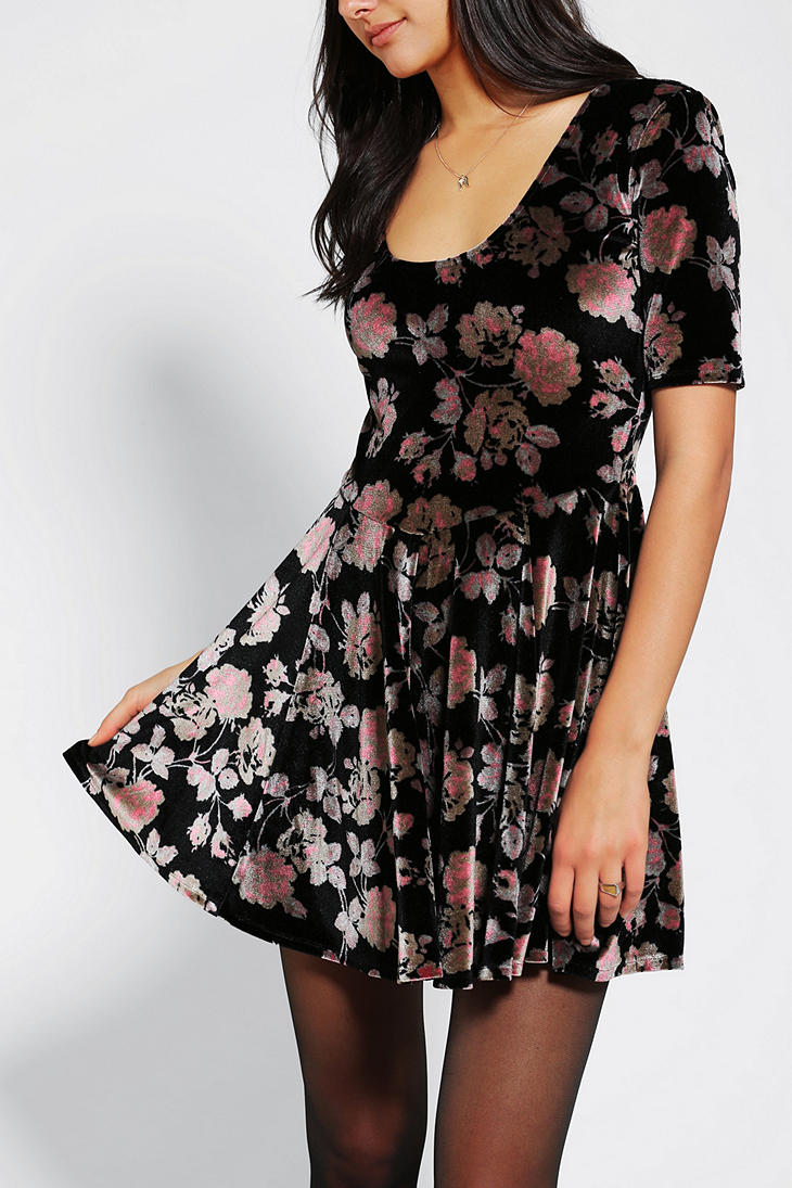 purple velvet skater dress