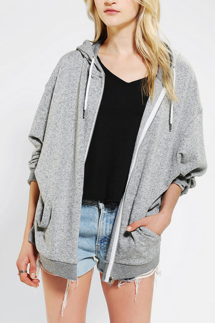 Urban Outfitters Oversized Zip Up Hoodie Sweatshirt in Gray | Lyst