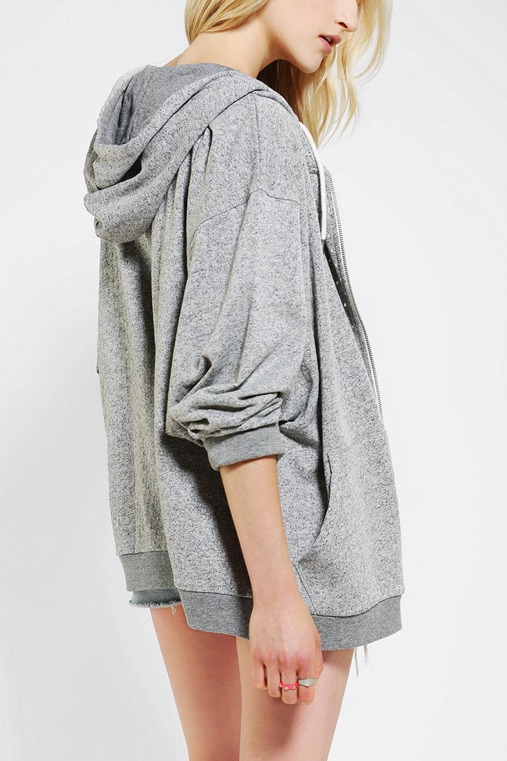 Urban Outfitters Oversized Zip Up Hoodie Sweatshirt in Grey (Gray 