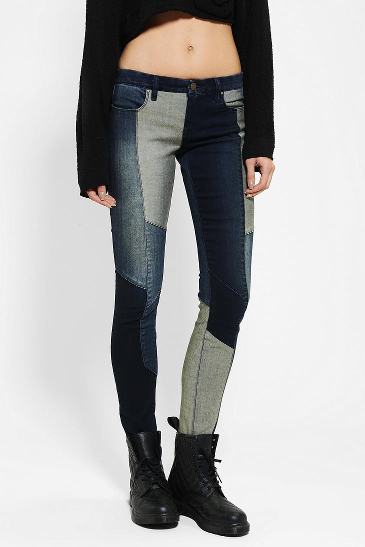 color block skinny jeans