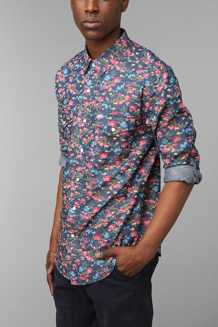 Smoky Floral Western Shirt in Indigo 