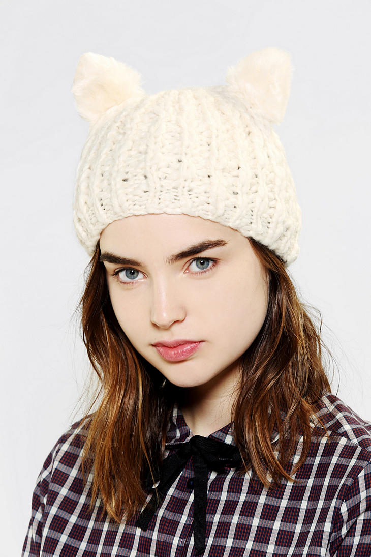 Urban Outfitters Animal Ears Beanie in Ivory (Natural) Lyst