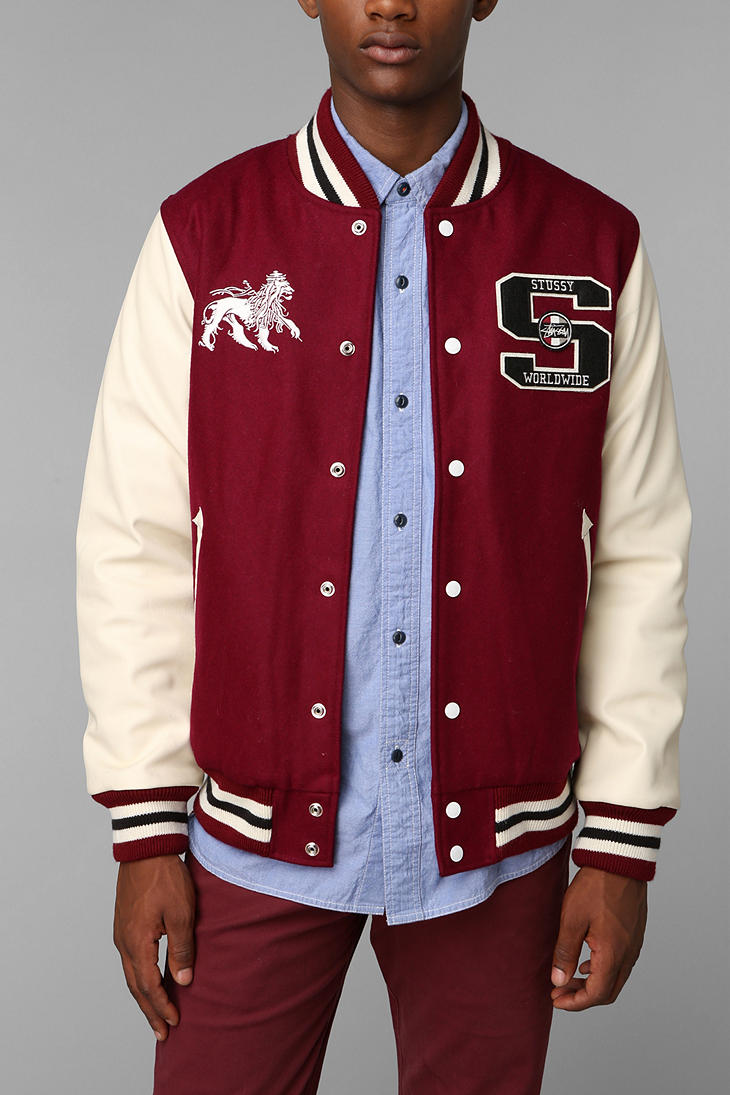 Urban Outfitters Stussy Worldwide Letterman Jacket in Red for Men