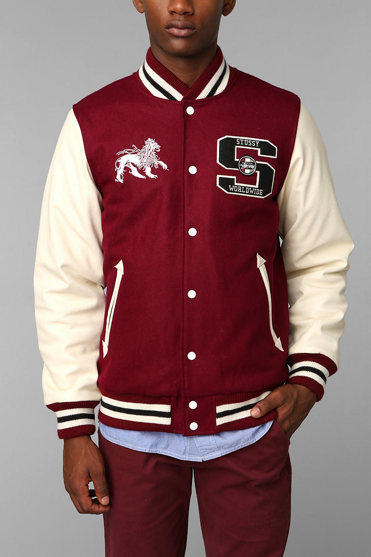 Urban Outfitters Stussy Worldwide Letterman Jacket in Red for Men