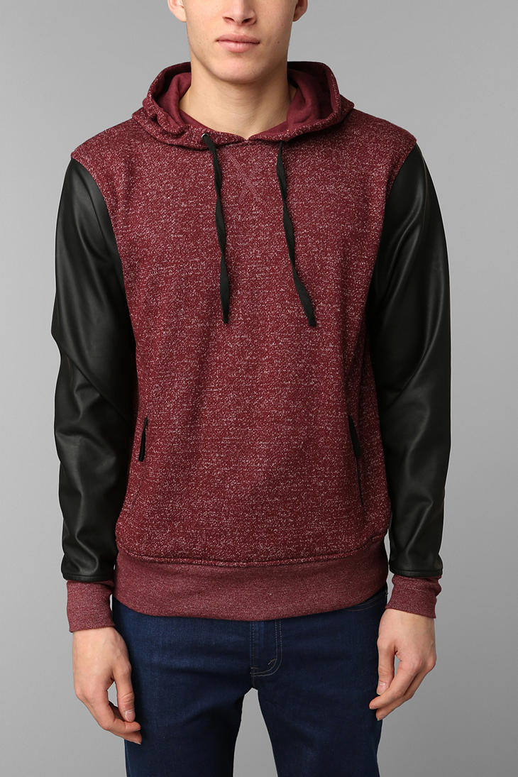 Lyst - The Narrows Faux-Leather Sleeve Pullover Hooded Sweatshirt in ...
