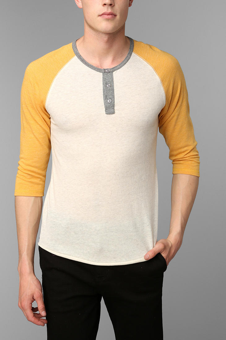 Alternative Apparel 3/4-Sleeve Two-Tone Henley Tee in Yellow for Men