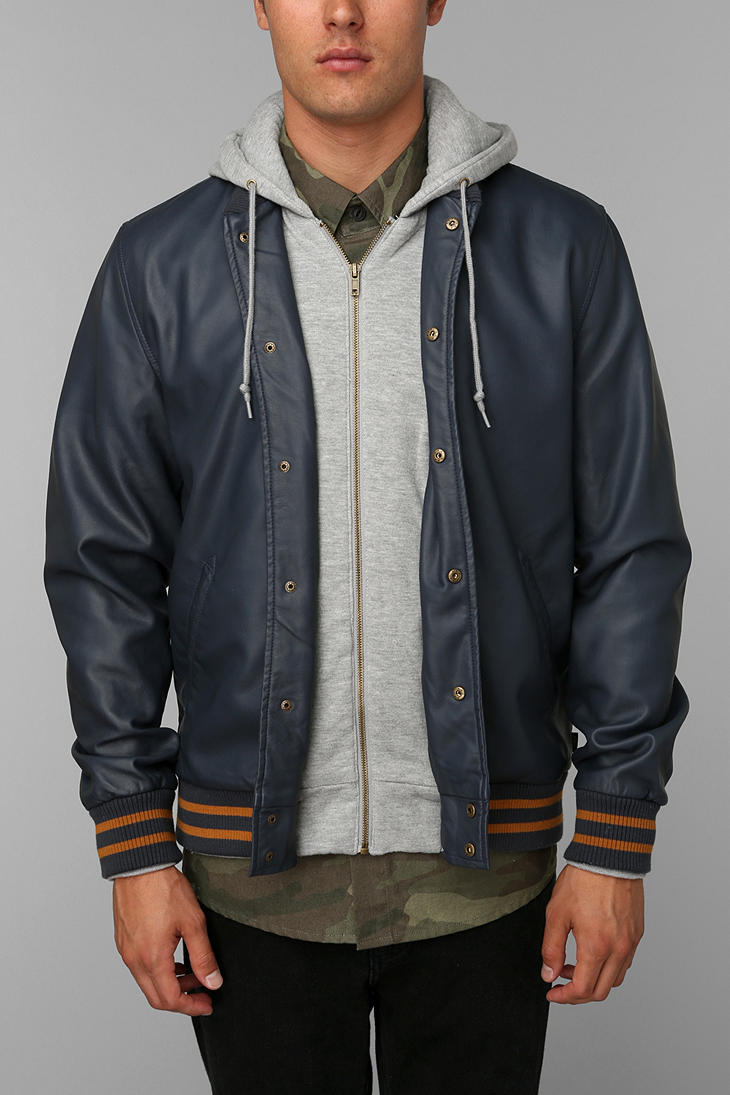 obey leather jacket with hoodie mens