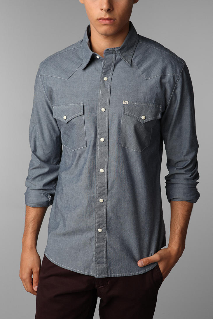 Urban Outfitters Salt Valley Chambray Western Shirt in Blue for Men | Lyst