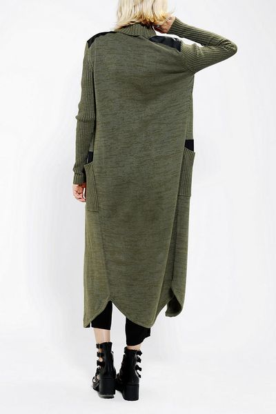 Urban Outfitters Silence Noise Vegan Leather Maxi Cardigan in Green ...