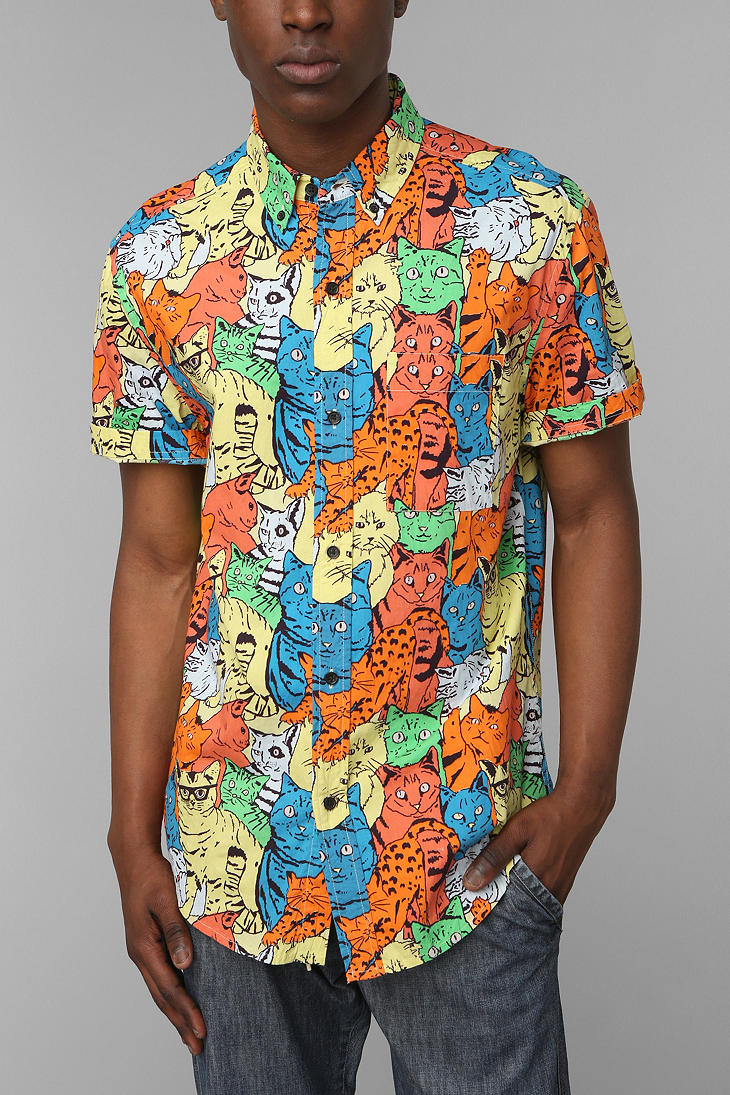 Urban Outfitters Shirts For All My Friends Weird Kitty Buttondown Shirt in  Orange for Men | Lyst