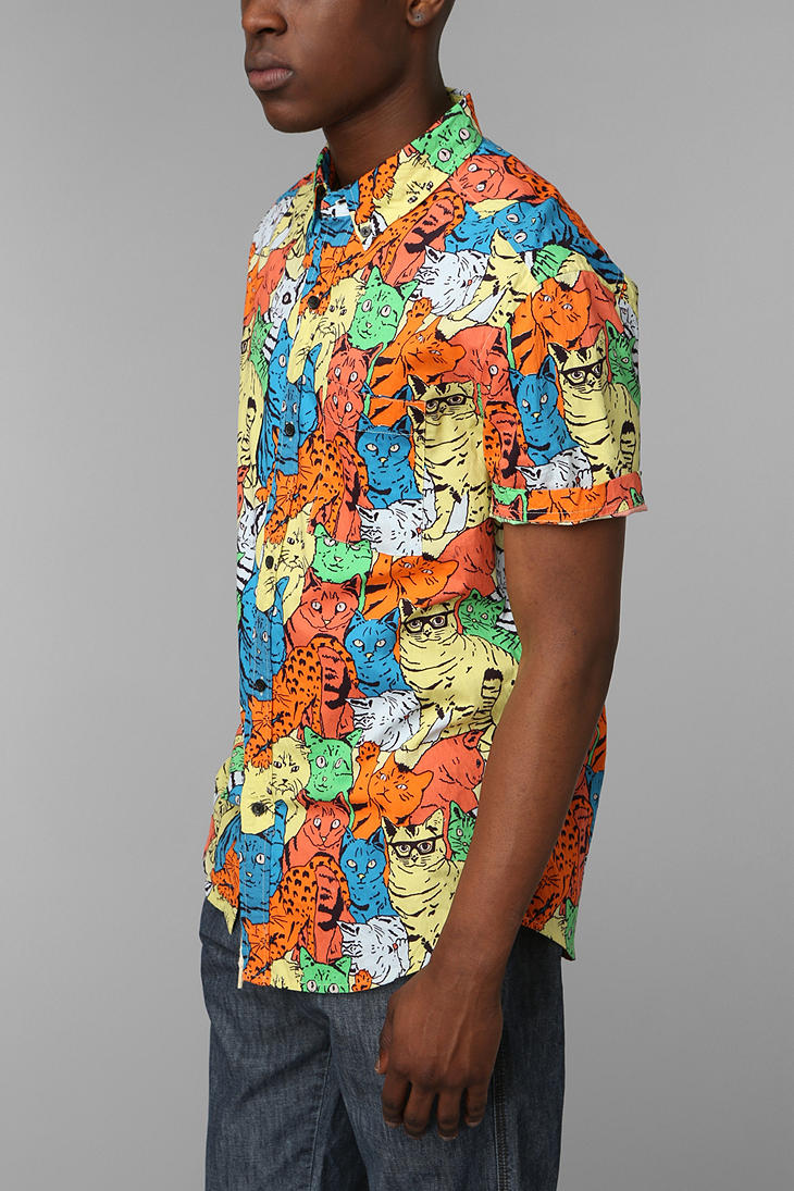 Urban Outfitters Shirts For All My Friends Weird Kitty Buttondown Shirt in Orange Men | Lyst
