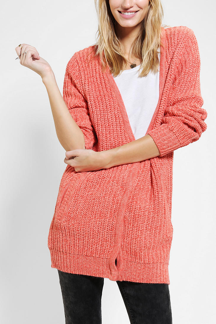 Lyst Urban Outfitters Sparkle Fade Boyfriend Snap Front Cardigan in Pink