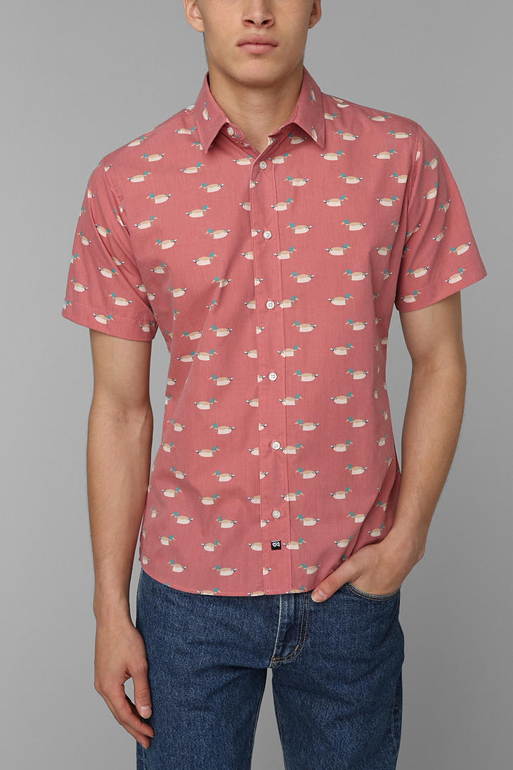 Urban Outfitters Ambsn Mallard Duck Buttondown Shirt in Red for Men | Lyst