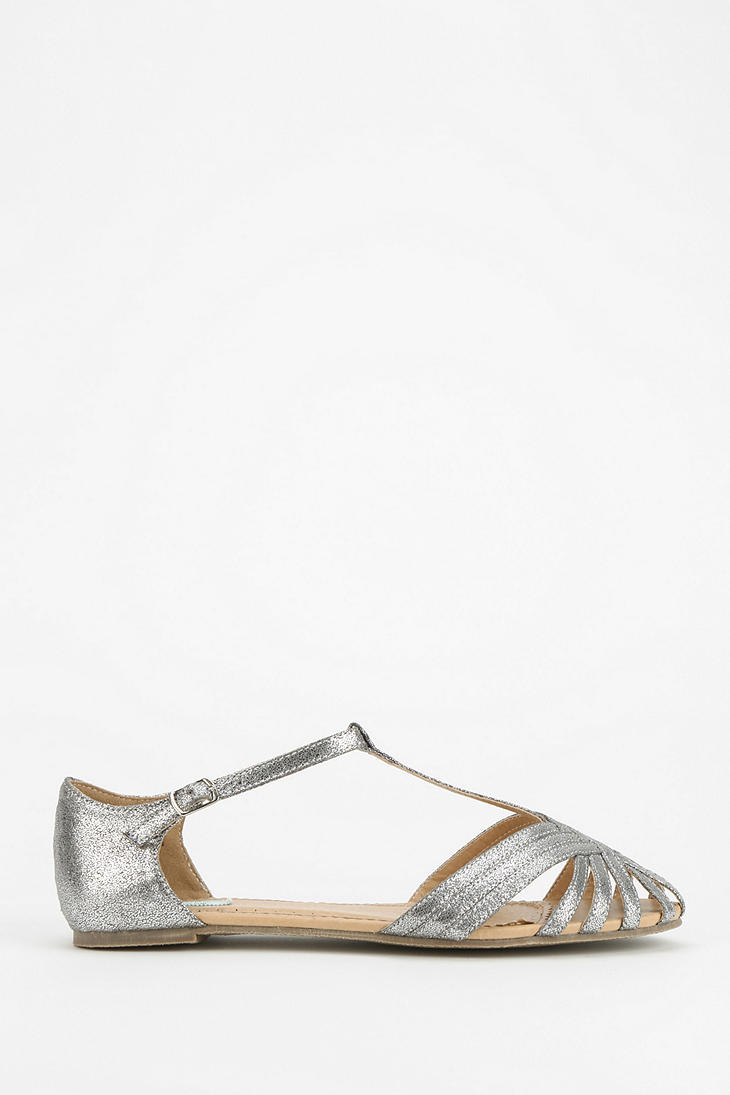 silver t strap flats