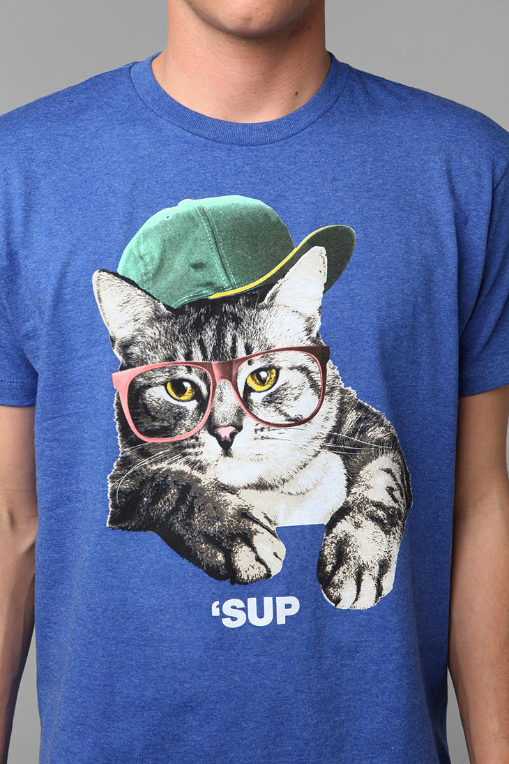 Lyst - Urban Outfitters Sup Cat Tee in Blue for Men
