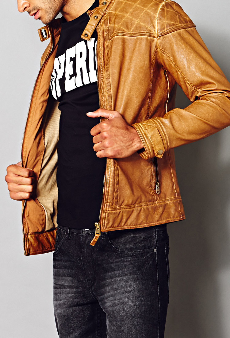 Lyst Forever 21 Rustic Biker Jacket In Natural For Men Gallery