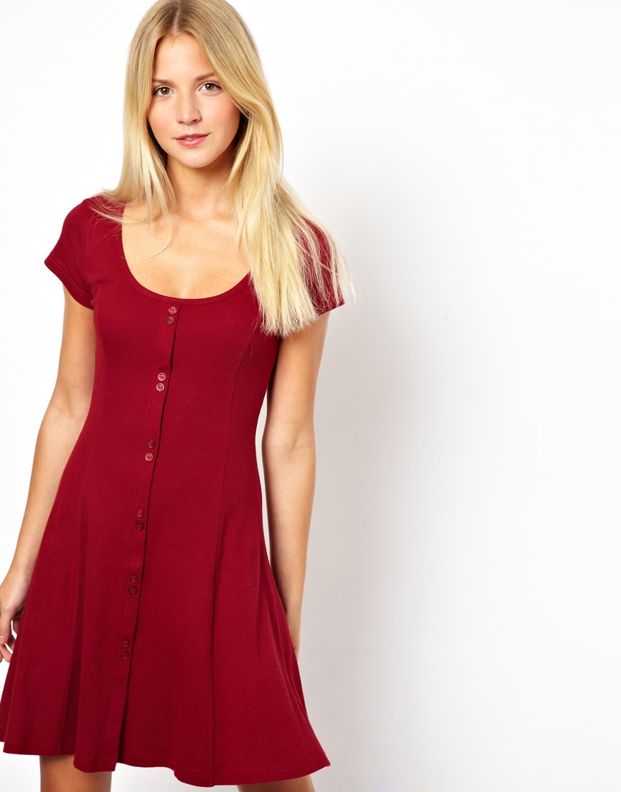 button through skater dress