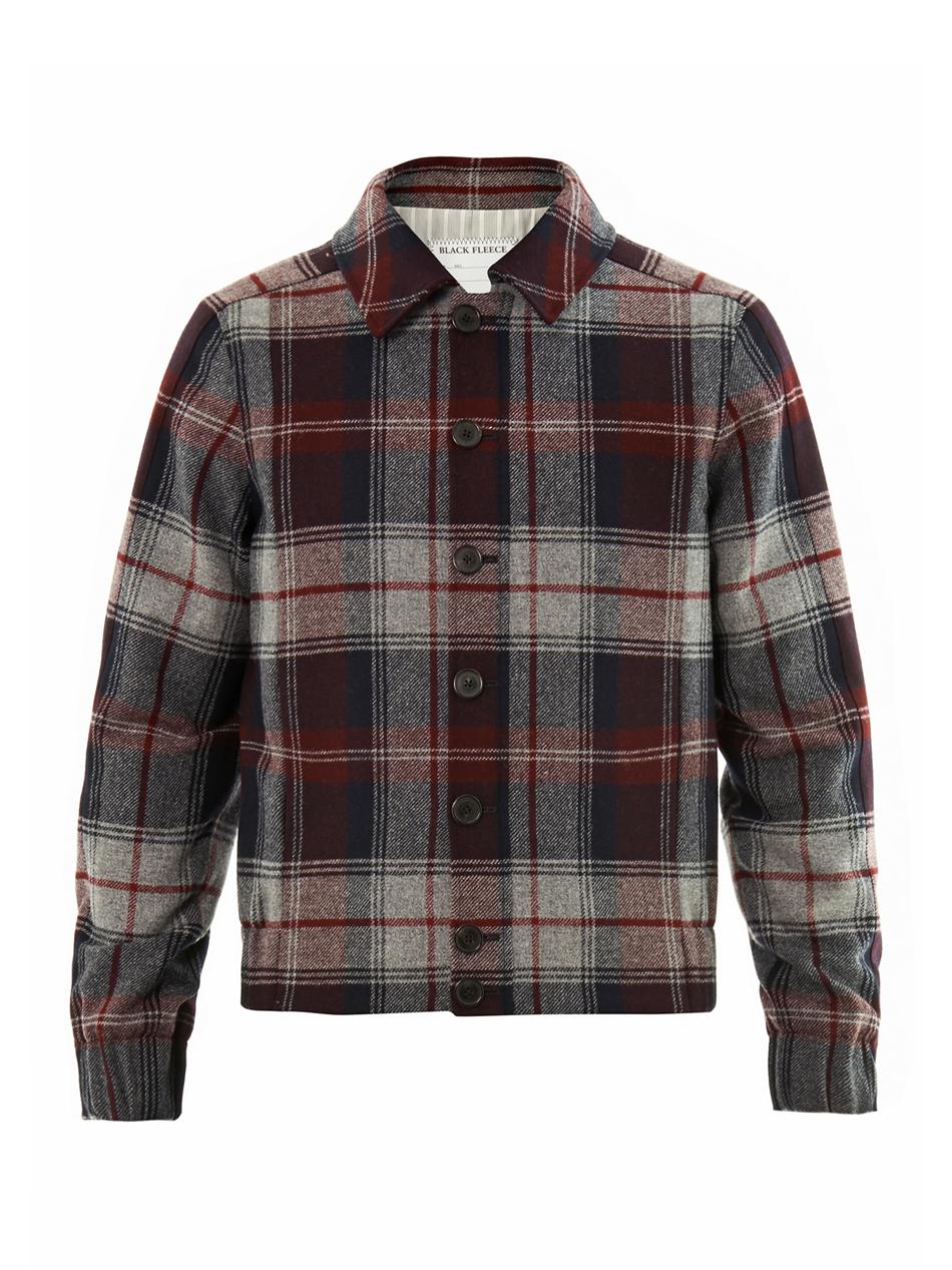 Black Fleece By Brooks Brothers Checked Wool Bomber Jacket in Grey (Red)  for Men - Lyst
