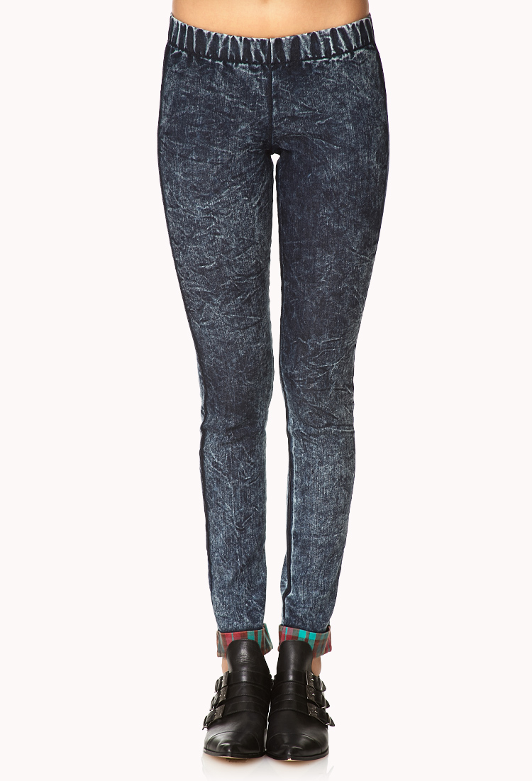 Lyst - Forever 21 Throwback Acid Wash Jeggings in Blue