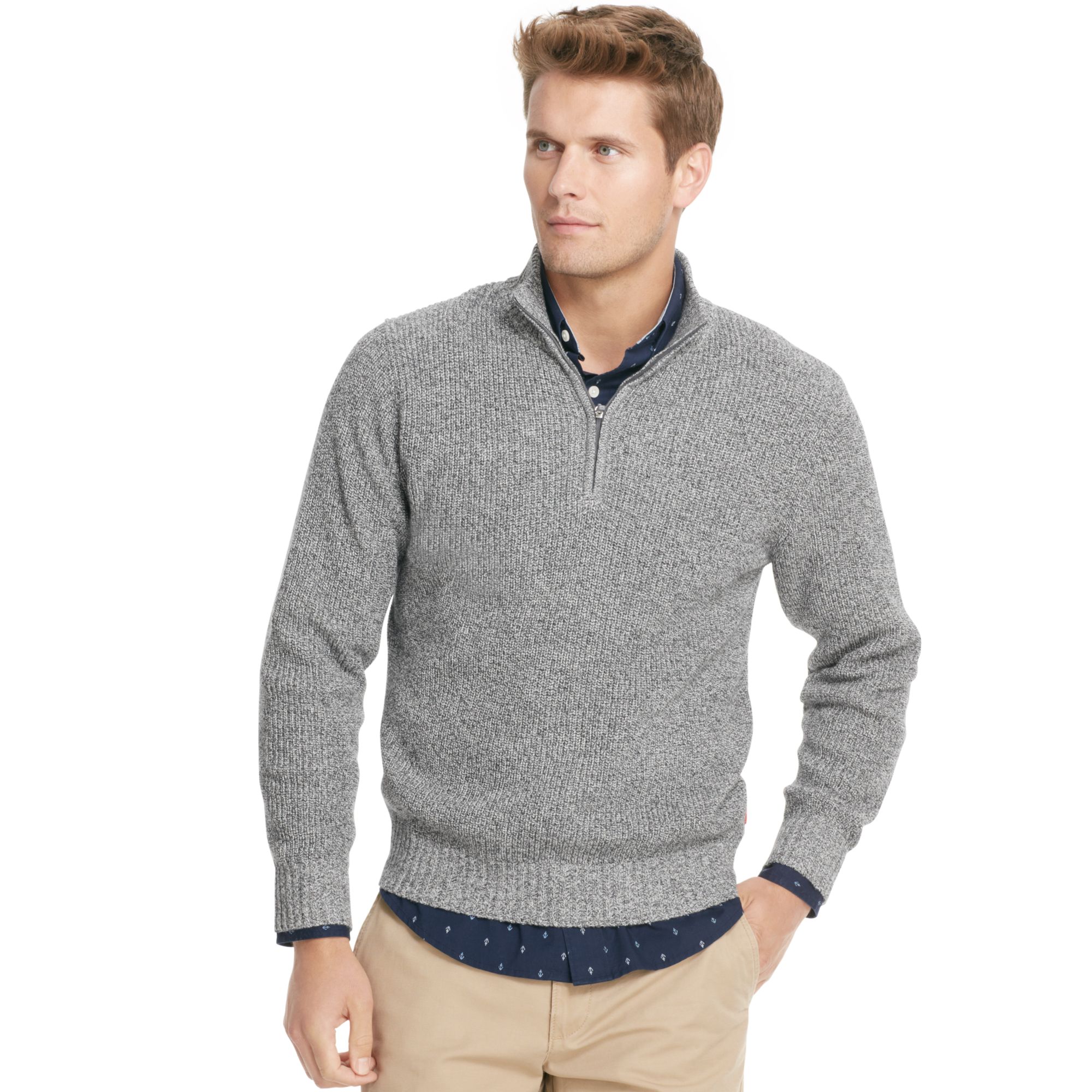 Lyst - Izod Sweater Quarterzip Mock Neck Shaker Pullover in Gray for Men