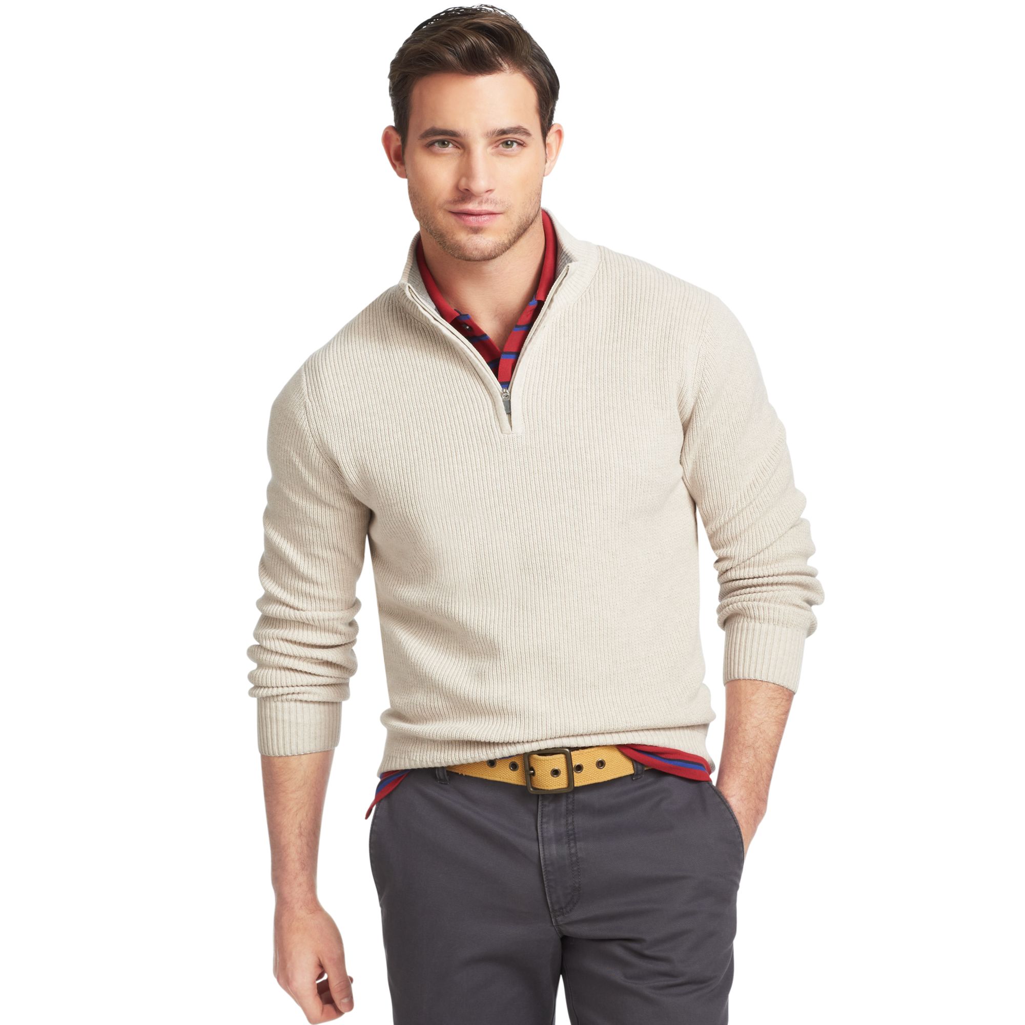 Izod Sweater Quarter Zip Mock Neck Shaker Pullover in White for Men ...