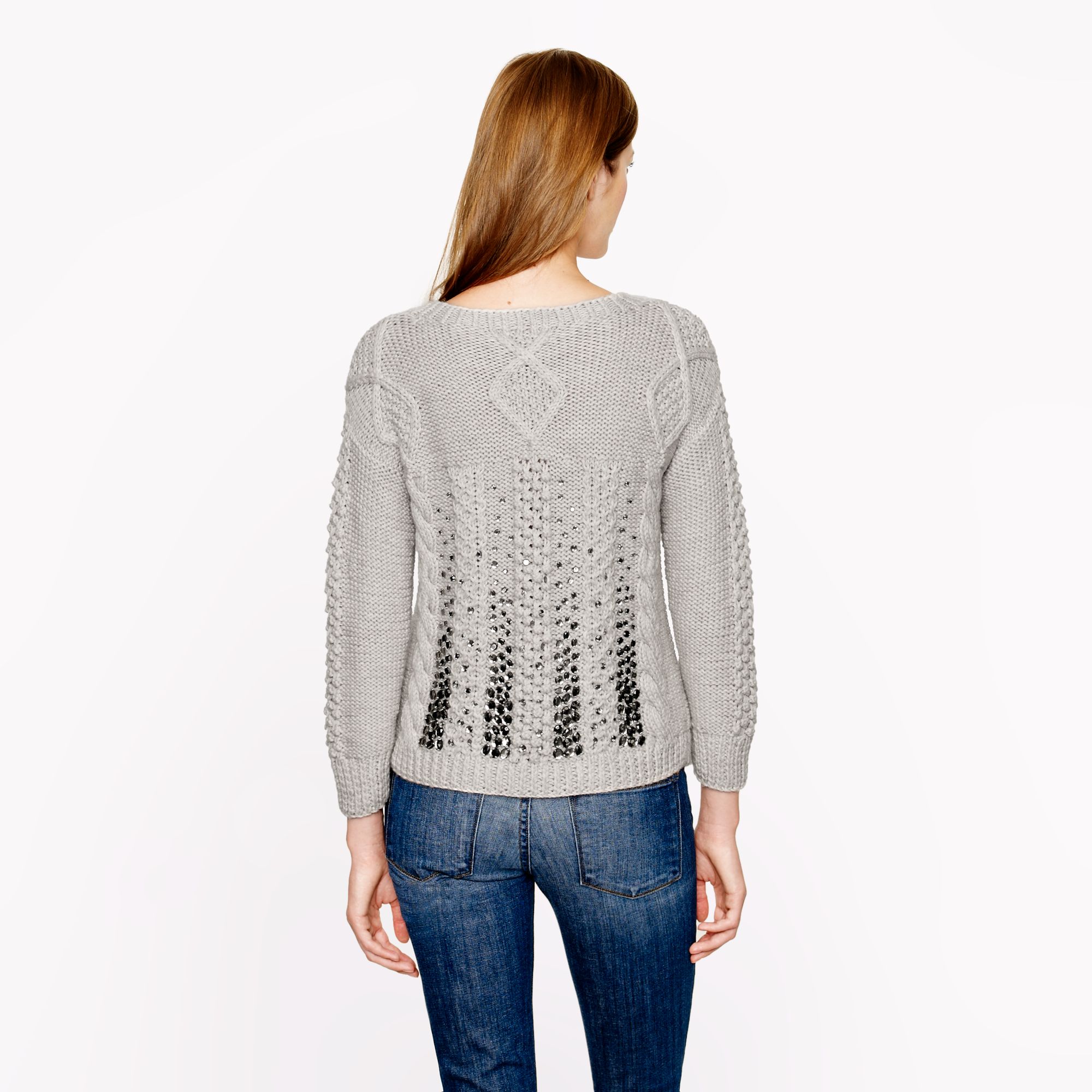 J.Crew Collection Handknit Jeweled Cable Sweater in Gray Lyst