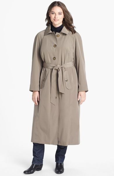 London Fog Long Trench Coat with Detachable Hood Liner in Khaki ...