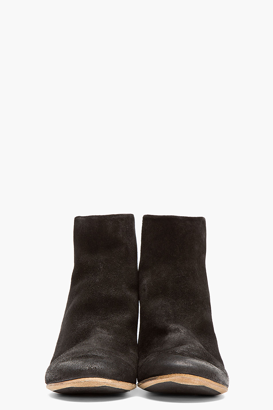 black suede boots with wooden heel