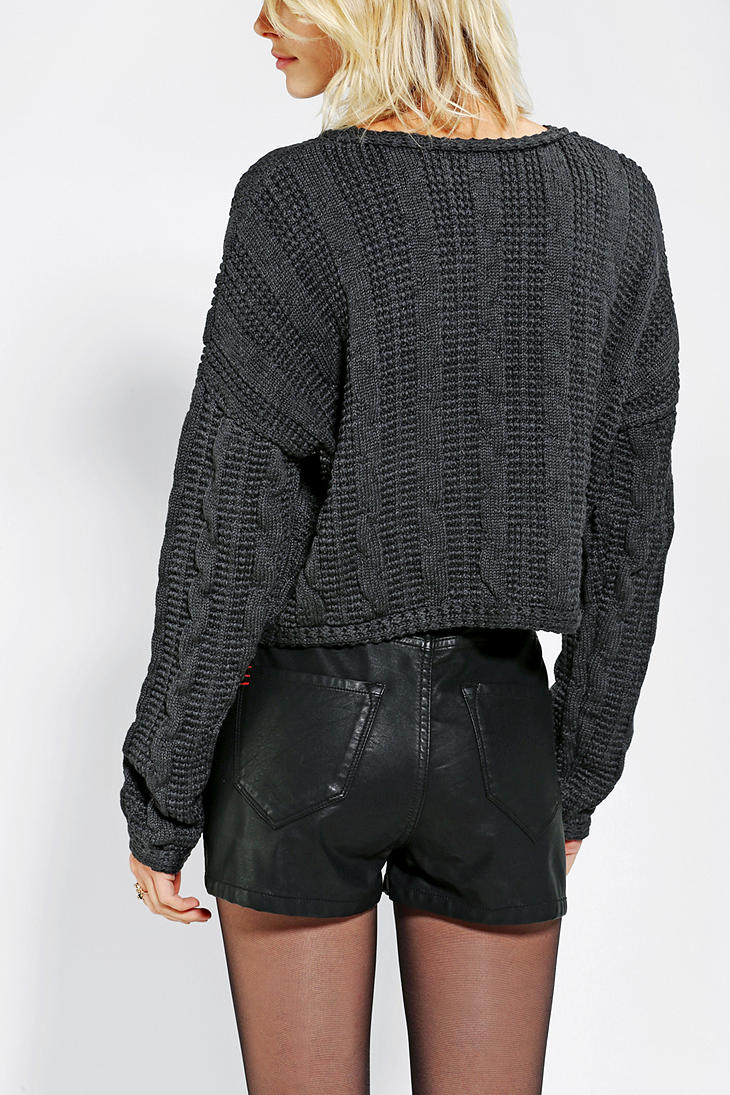 Urban Outfitters Sparkle Fade Chunky Cableknit Cropped Sweater in Dark Grey (Gray) - Lyst