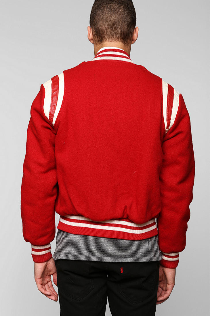 Urban Outfitters Vintage Red Varsity Jacket for Men