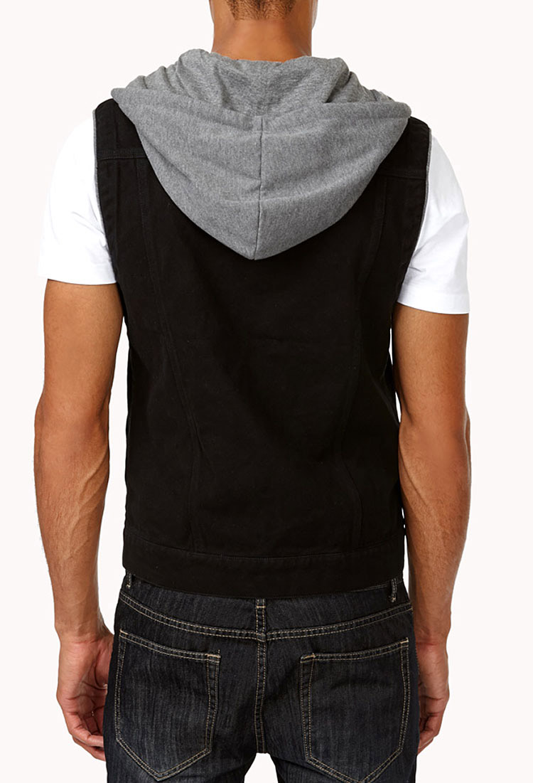 Lyst Forever 21 Hooded Denim Vest in Black for Men