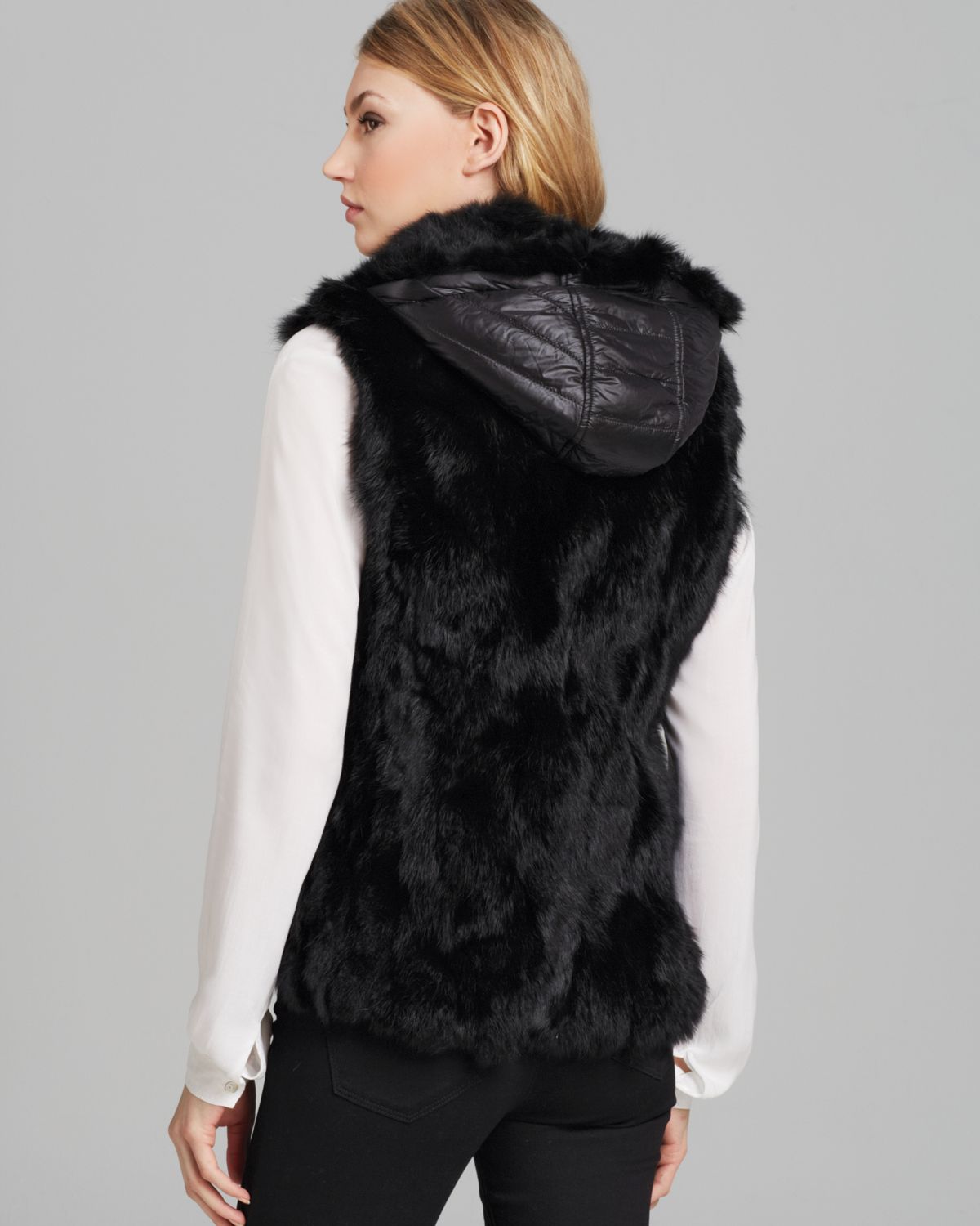BCBGMAXAZRIA Bcbg Max Azria Jade Reversible Hooded Fur Vest in 