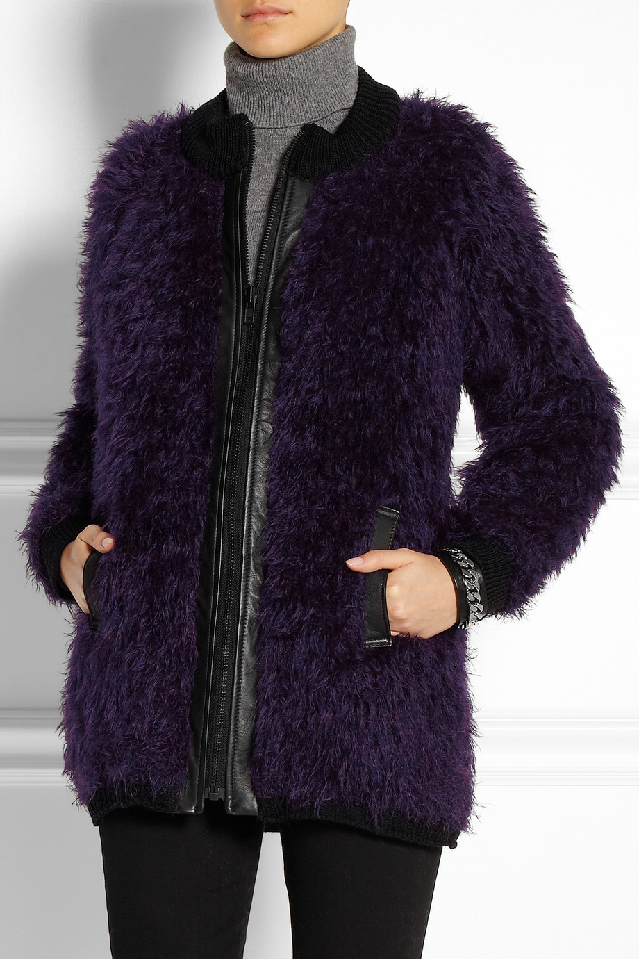 Dagmar Yara Leather trimmed Mohair blend Coat in Plum (Purple) - Lyst