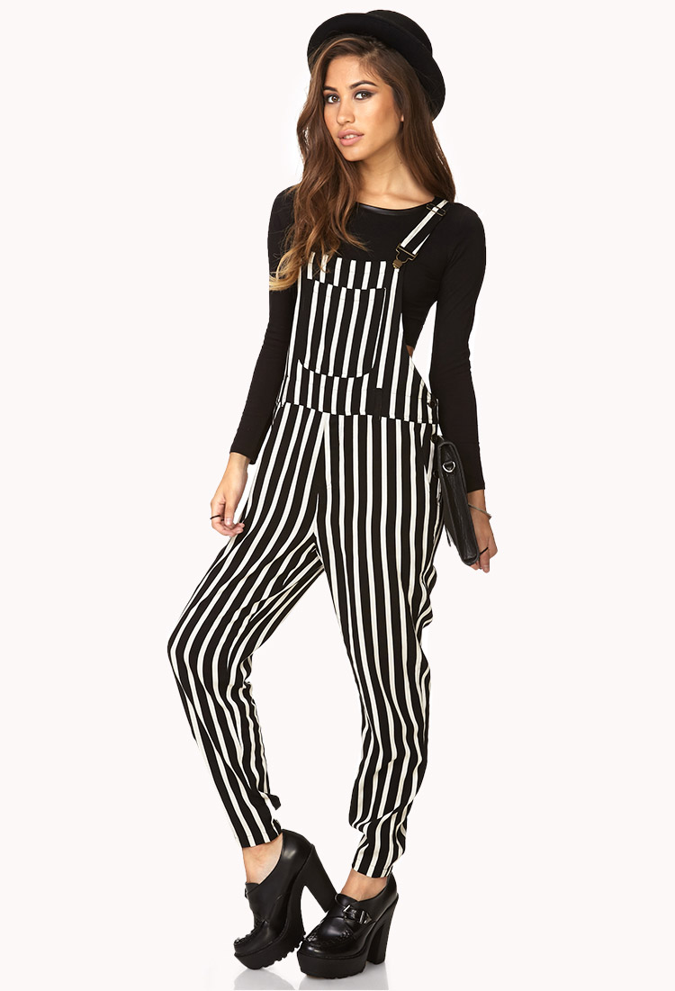 black and white striped overall dress