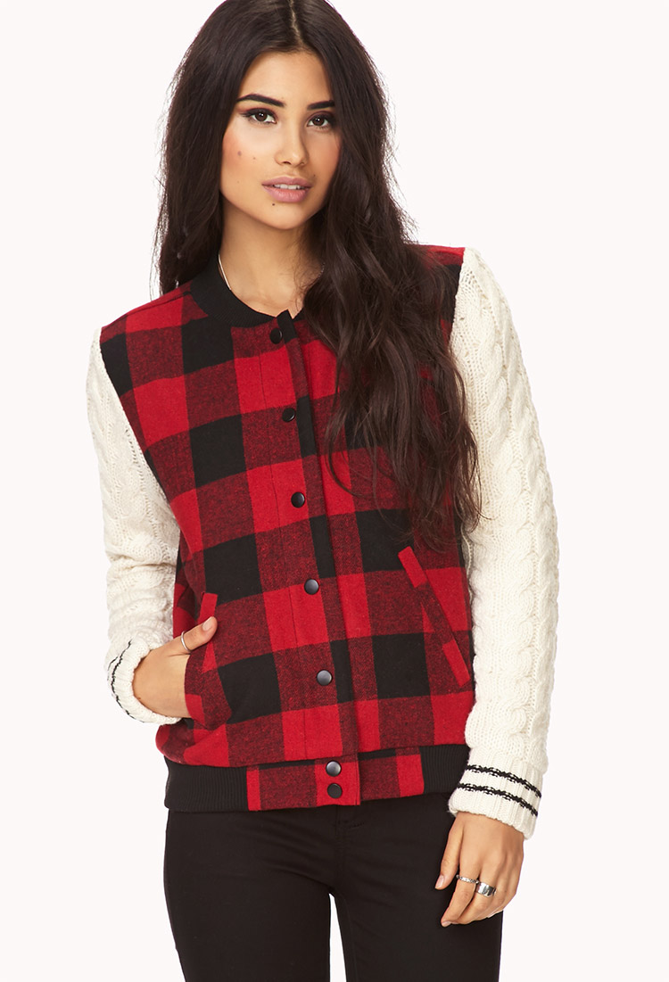 plaid varsity jacket