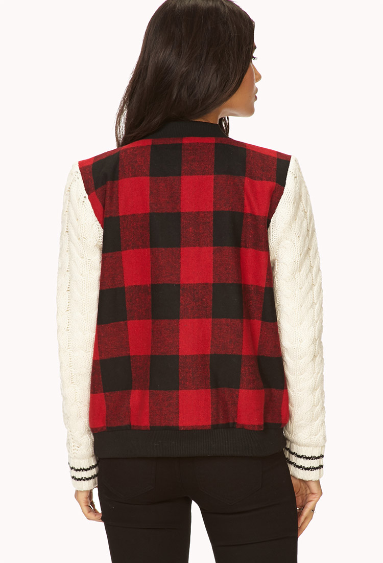 plaid varsity jacket