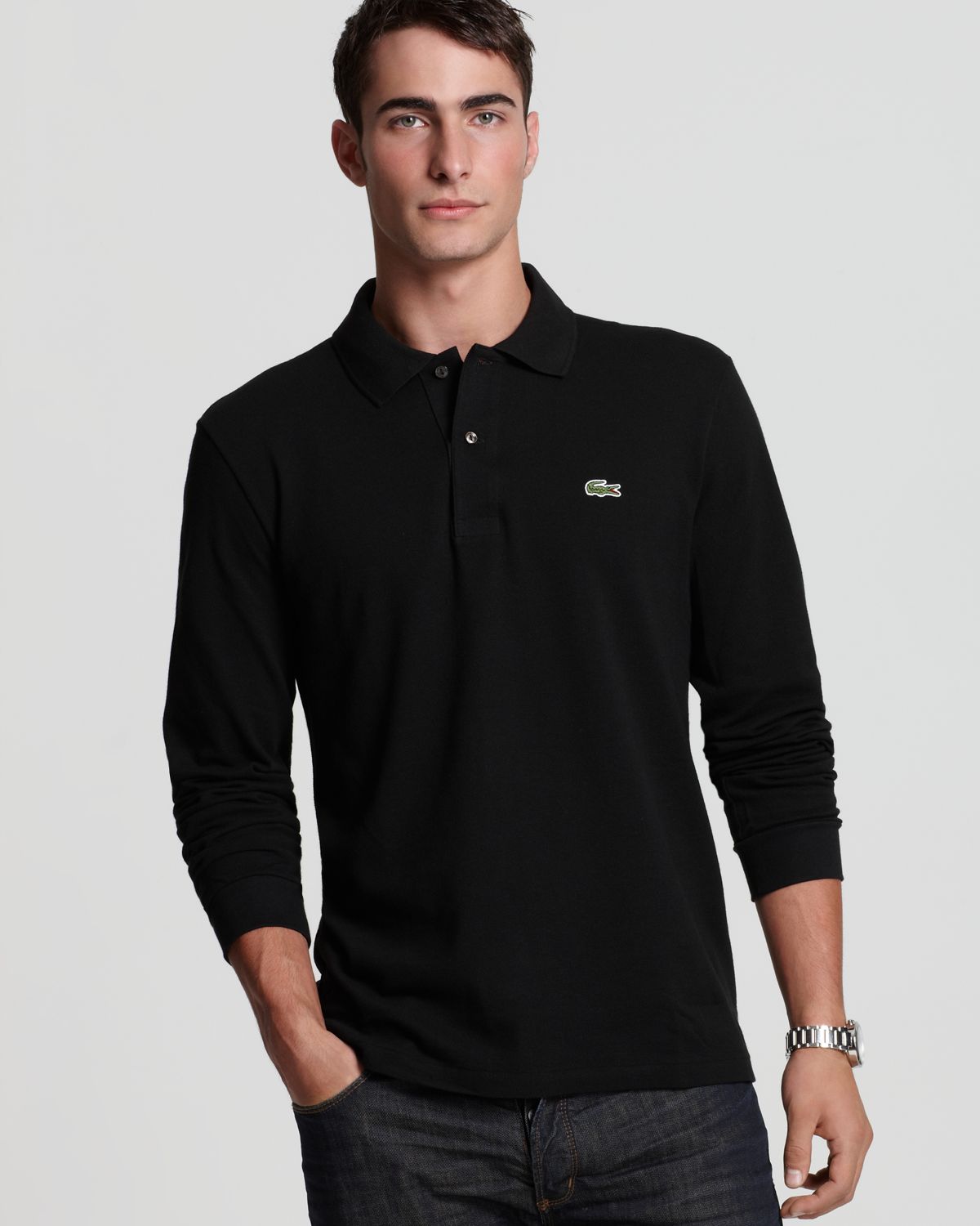 Black long sleeve lacoste polo Clearance