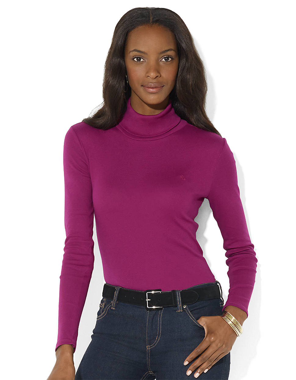 Lauren By Ralph Lauren Long Sleeve Stretch Jersey Turtleneck in Purple ...