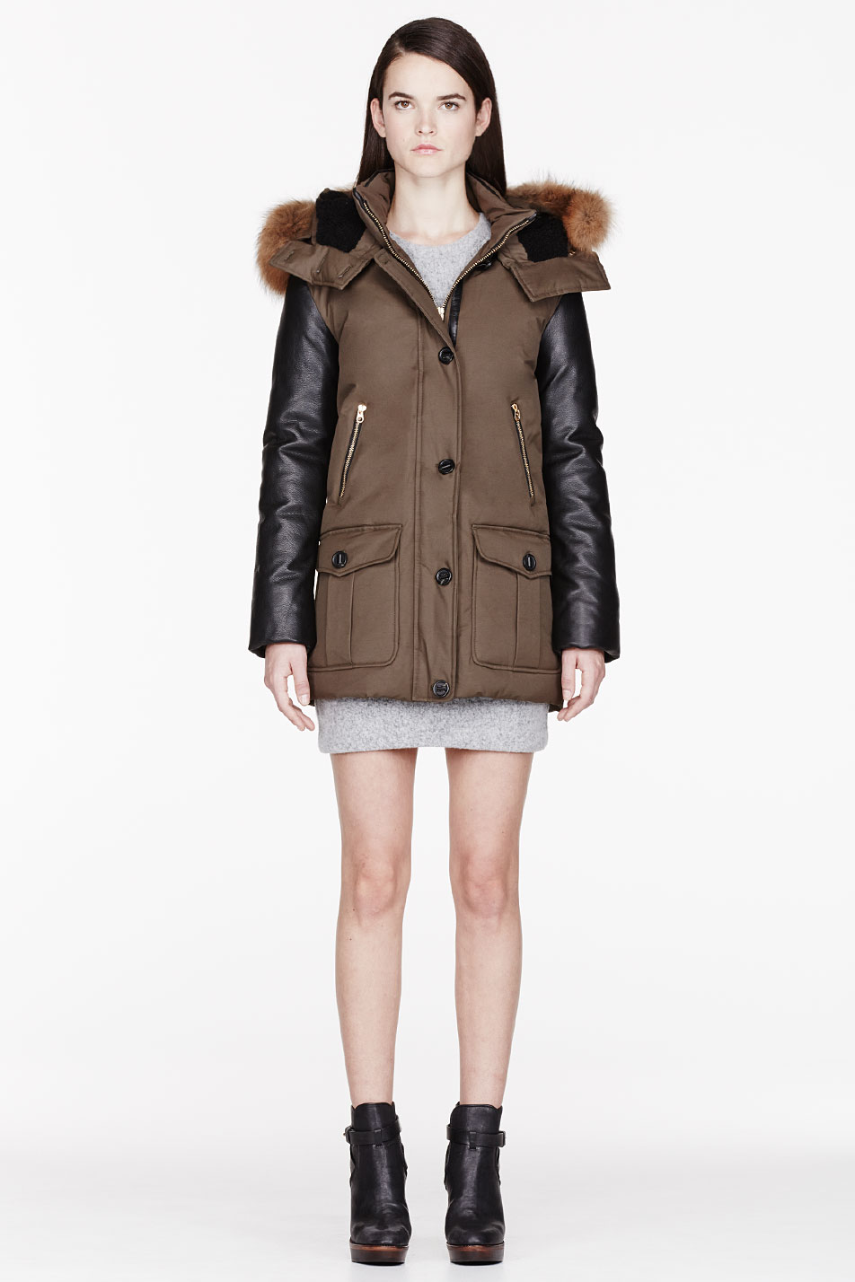 Mackage Olive Leather and Down Lux Cynthia Coat in Green | Lyst