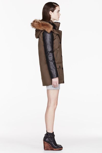 Mackage Olive Leather and Down Lux Cynthia Coat in Green (olive) | Lyst