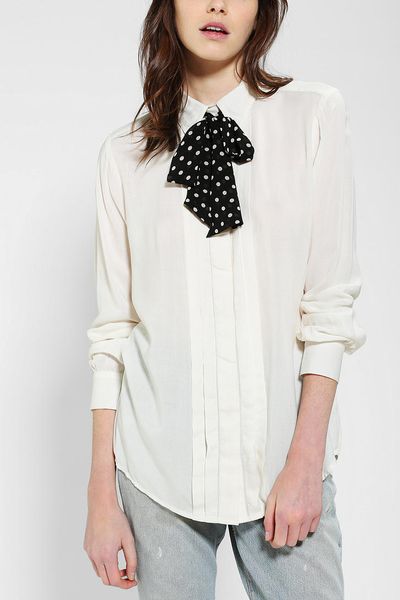 Urban Outfitters Cooperative Chiffon Bow Buttondown Shirt in White ...