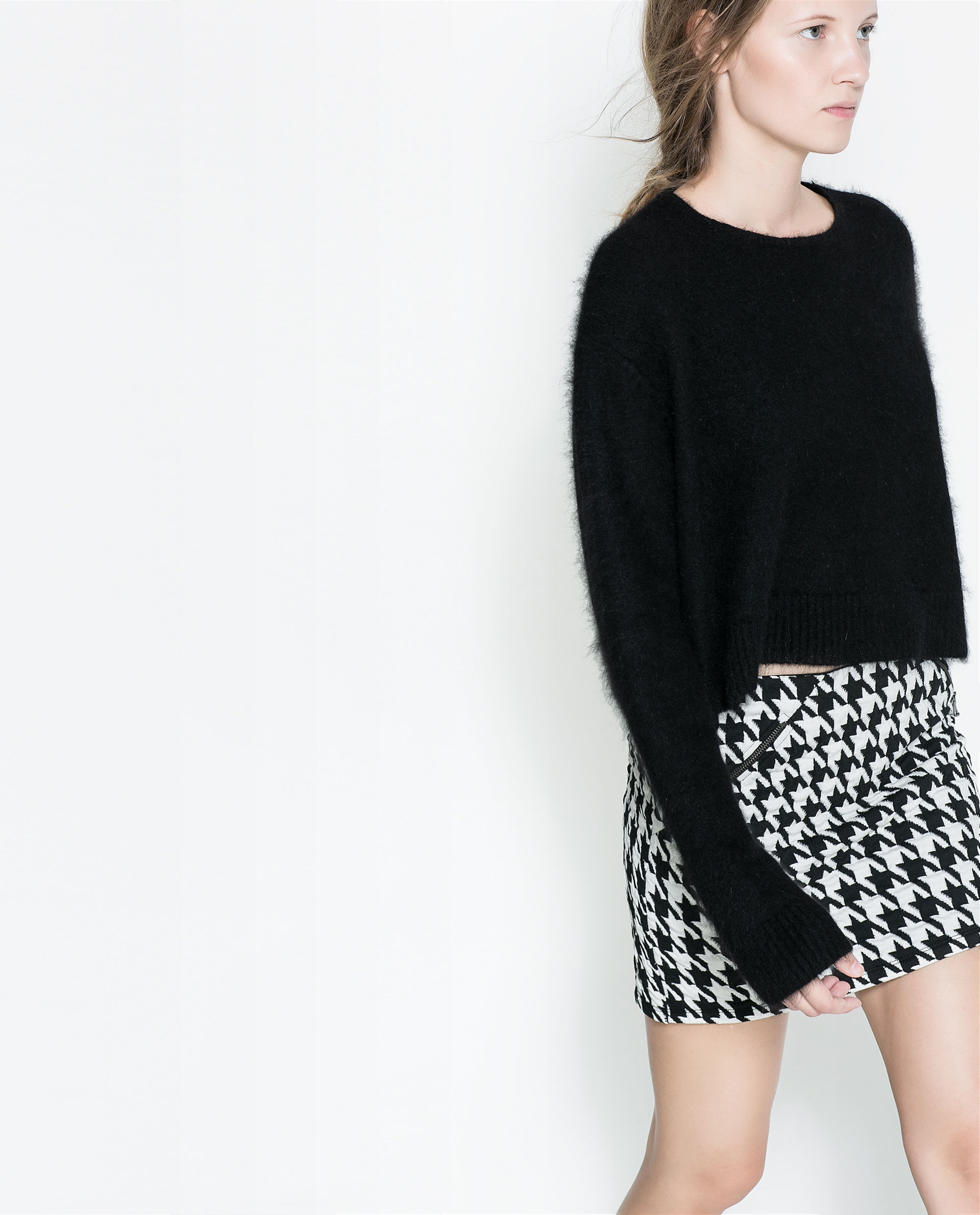 Zara Houndstooth Fabric Mini Skirt in White Lyst