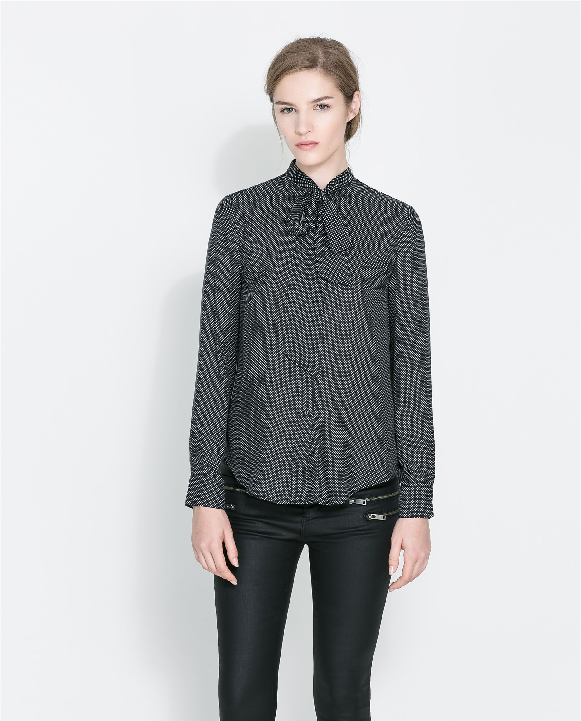 Zara Shirt with Bow Collar in Gray Lyst