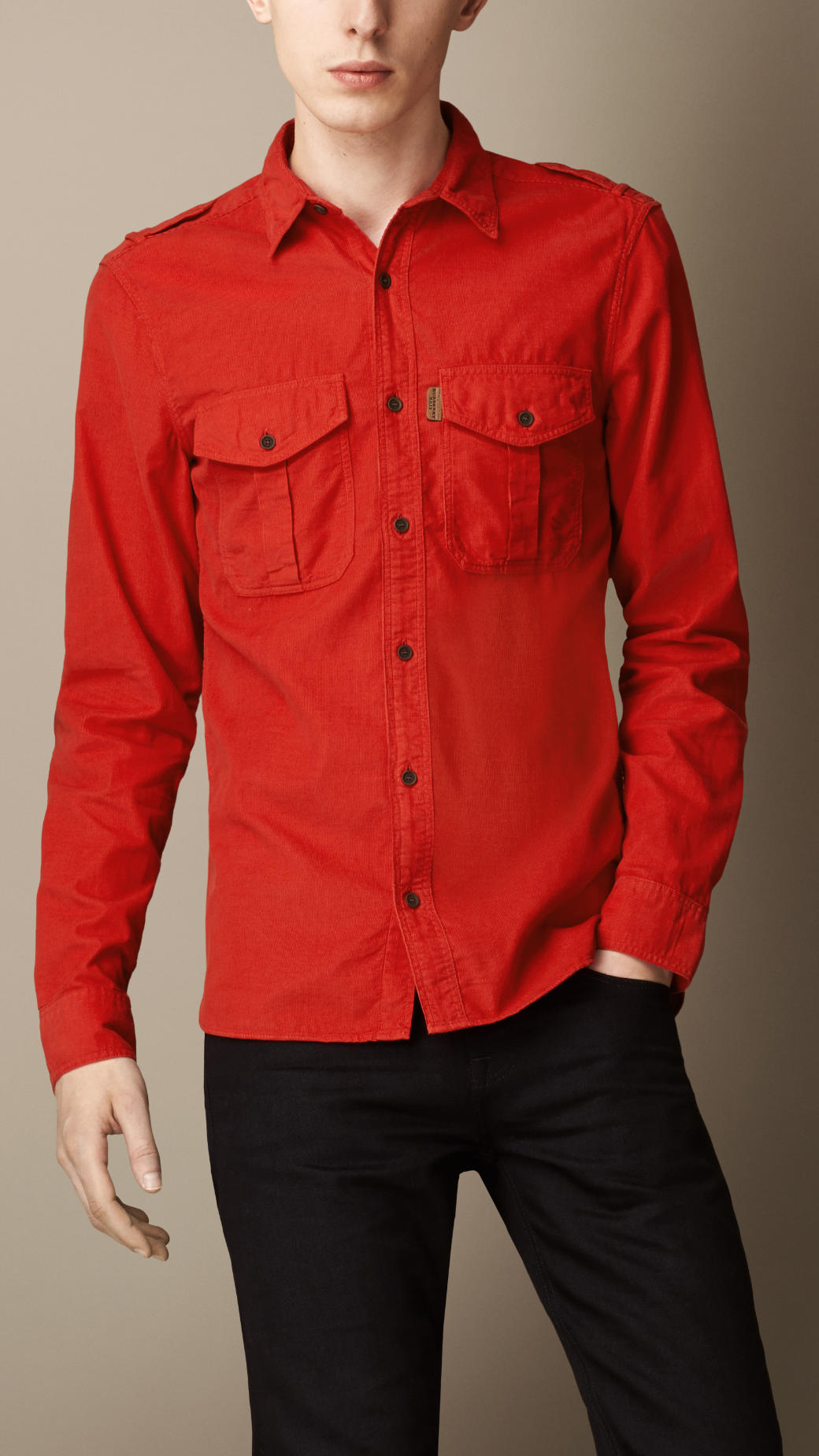 Burberry Corduroy Military Shirt in Bright Military Red (Red) for Men ...