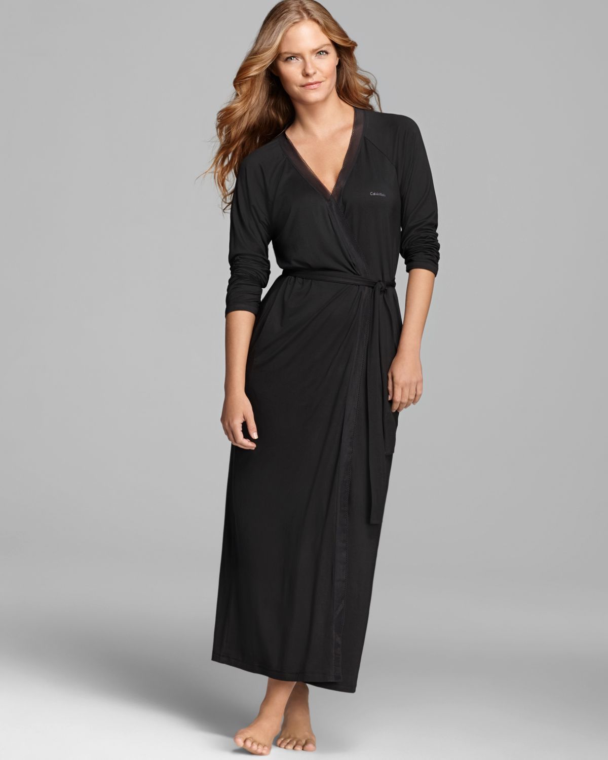 Calvin Klein Icon Long Robe in Black | Lyst