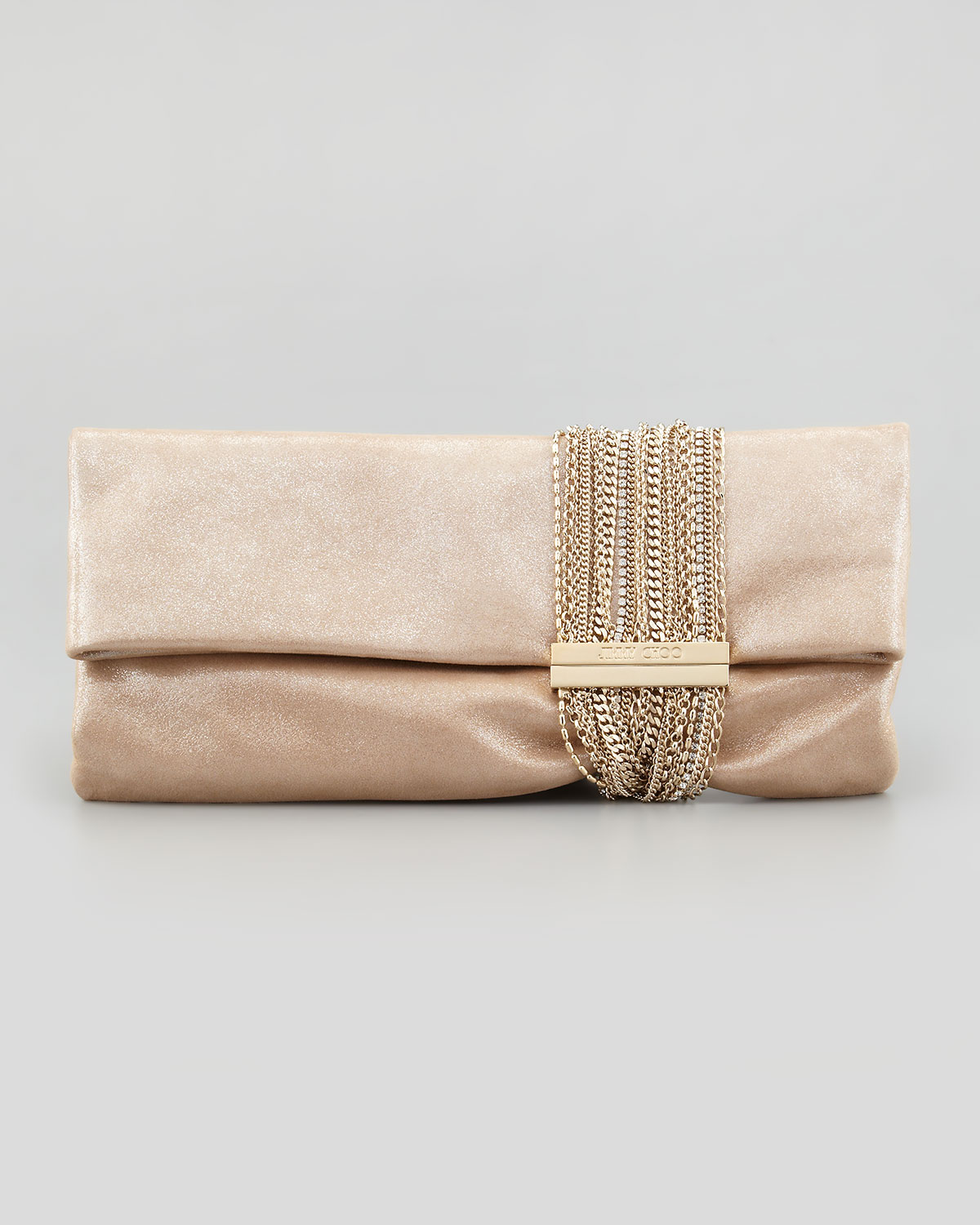 Lyst Jimmy Choo Chandra Shimmer Suede Chain Clutch Bag in Natural
