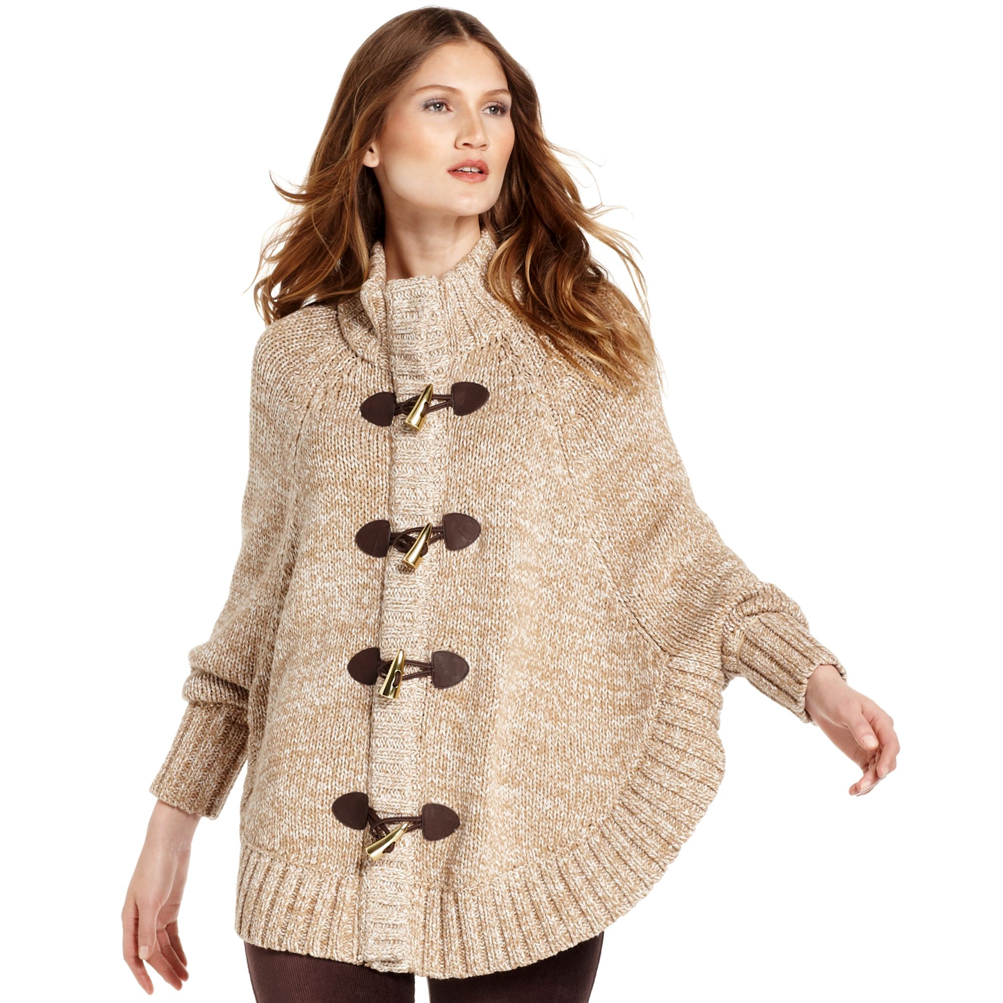 Michael Kors Long Sleeve Toggle Front Turtleneck Poncho in Dark Camel  (Natural) - Lyst