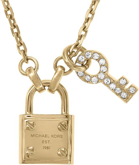 Michael Kors Goldtone Lock Key Pendant Necklace in Gold | Lyst